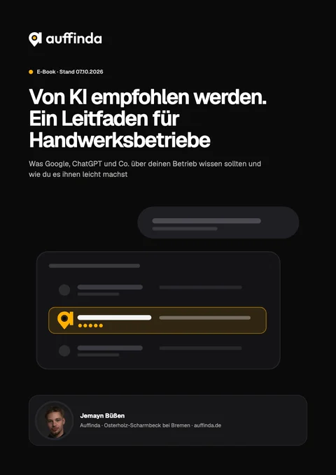 Deckblatt des E-Books „Von KI empfohlen werden. Ein Leitfaden für Handwerksbetriebe“